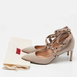 Pre Owned Valentino Beige Patent Leather Rockstud Pumps Size 37