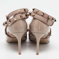 Pre Owned Valentino Beige Patent Leather Rockstud Pumps Size 37