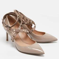 Pre Owned Valentino Beige Patent Leather Rockstud Pumps Size 37