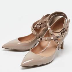 Pre Owned Valentino Beige Patent Leather Rockstud Pumps Size 37