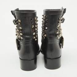 Valentino Black Leather Rockstud Ankle Length Boots Size 38