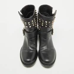 Valentino Black Leather Rockstud Ankle Length Boots Size 38