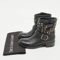Valentino Black Leather Rockstud Ankle Length Boots Size 38