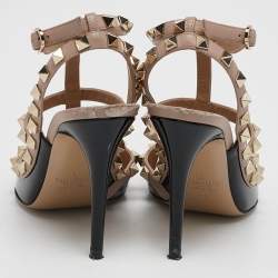 Pre Owned Valentino Black/Pink Patent and Leather Rockstud Caged Pumps Size 36