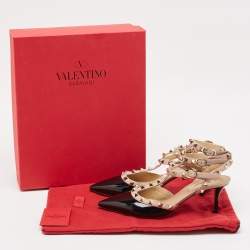 Pre Owned Valentino Black/Pink Patent and Leather Rockstud Caged Pumps Size 37