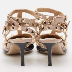 Pre Owned Valentino Black/Pink Patent and Leather Rockstud Caged Pumps Size 37