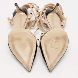 Pre Owned Valentino Black/Pink Patent and Leather Rockstud Caged Pumps Size 37