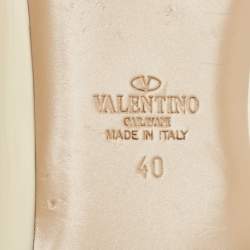 Pre Owned Valentino Cream/Beige Patent Leather Rockstud Ankle Strap Ballet Flats Size 40