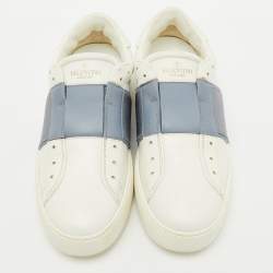 Valentino White/Blue Leather Rockstud Slip On Sneakers Size 40