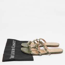 Valentino Green Leather Rockstud Flat Slides Size 39.5