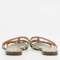 Valentino Green Leather Rockstud Flat Slides Size 39.5