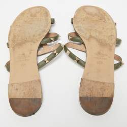Valentino Green Leather Rockstud Flat Slides Size 39.5
