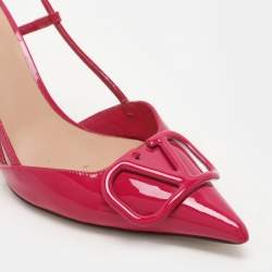 Pre Owned Valentino Pink Patent Leather Escape V logo Slingback Pumps Size 38