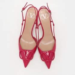Pre Owned Valentino Pink Patent Leather Escape V logo Slingback Pumps Size 38