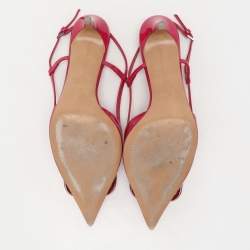 Pre Owned Valentino Pink Patent Leather Escape V logo Slingback Pumps Size 38