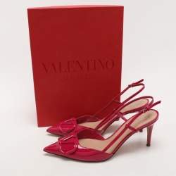Pre Owned Valentino Pink Patent Leather Escape V logo Slingback Pumps Size 38