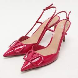 Pre Owned Valentino Pink Patent Leather Escape V logo Slingback Pumps Size 38