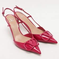 Pre Owned Valentino Pink Patent Leather Escape V logo Slingback Pumps Size 38