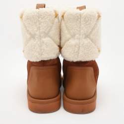 مملوكة مسبقًا Valentino Brown/Cream Suede and Wool Roman Stud Winter Boots Size 38