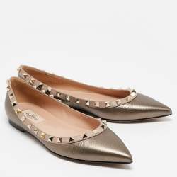 Valentino Metallic Leather Rockstud Ballet Flats Size 37