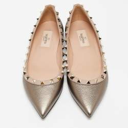 Valentino Metallic Leather Rockstud Ballet Flats Size 37