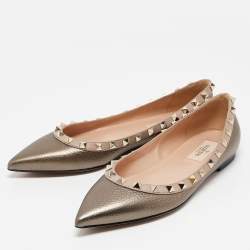 Valentino Metallic Leather Rockstud Ballet Flats Size 37