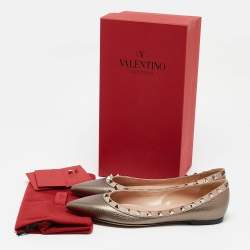 Valentino Metallic Leather Rockstud Ballet Flats Size 37