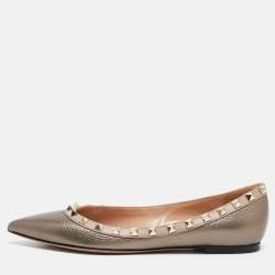 Valentino Metallic Leather Rockstud Ballet Flats Size 37