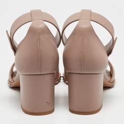 Pre Owned Valentino Beige Leather Ankle Strap Sandals Size 39