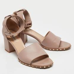 Pre Owned Valentino Beige Leather Ankle Strap Sandals Size 39