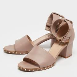 Pre Owned Valentino Beige Leather Ankle Strap Sandals Size 39