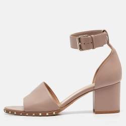 Pre Owned Valentino Beige Leather Ankle Strap Sandals Size 39