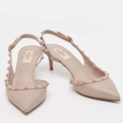 Pre Owned Valentino Dusty Pink Leather Rockstud Slingback Pumps Size 39