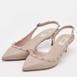 Pre Owned Valentino Dusty Pink Leather Rockstud Slingback Pumps Size 39