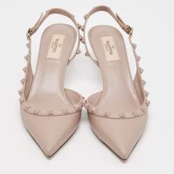 Pre Owned Valentino Dusty Pink Leather Rockstud Slingback Pumps Size 39