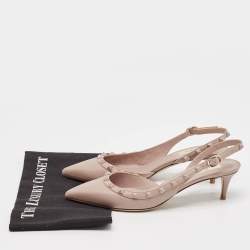 Pre Owned Valentino Dusty Pink Leather Rockstud Slingback Pumps Size 39