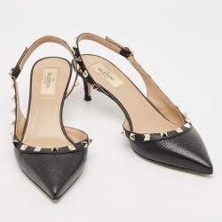 Pre Owned Valentino Black Leather Rockstud Slingback Pumps Size 39
