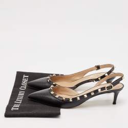 Pre Owned Valentino Black Leather Rockstud Slingback Pumps Size 39