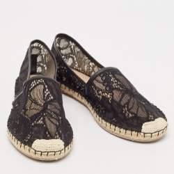 Pre Owned Valentino Black Lace and Leather Butterfly Espadrille Flats Size 40