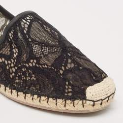 Pre Owned Valentino Black Lace and Leather Butterfly Espadrille Flats Size 40
