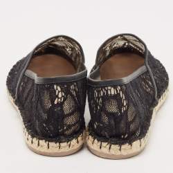 Pre Owned Valentino Black Lace and Leather Butterfly Espadrille Flats Size 40