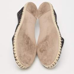 Pre Owned Valentino Black Lace and Leather Butterfly Espadrille Flats Size 40