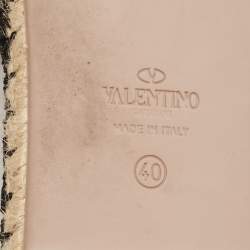 Pre Owned Valentino Black Lace and Leather Butterfly Espadrille Flats Size 40