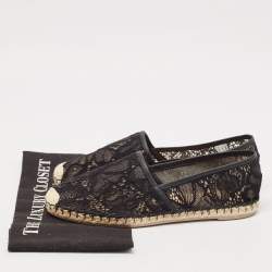 Pre Owned Valentino Black Lace and Leather Butterfly Espadrille Flats Size 40
