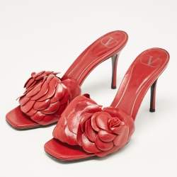 Pre Owned Valentino Red Leather Atlier Slide Sandals Size 39