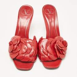 Pre Owned Valentino Red Leather Atlier Slide Sandals Size 39