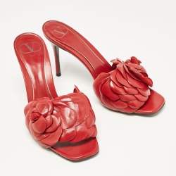 Pre Owned Valentino Red Leather Atlier Slide Sandals Size 39