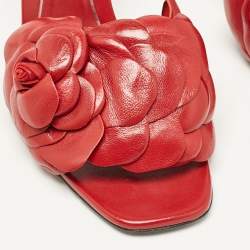 Pre Owned Valentino Red Leather Atlier Slide Sandals Size 39