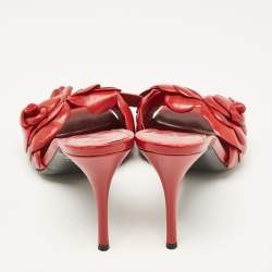 Pre Owned Valentino Red Leather Atlier Slide Sandals Size 39