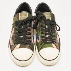 Valentino Multicolor Leather and Canvas Camubutterfly Lace Up Sneakers Size 40